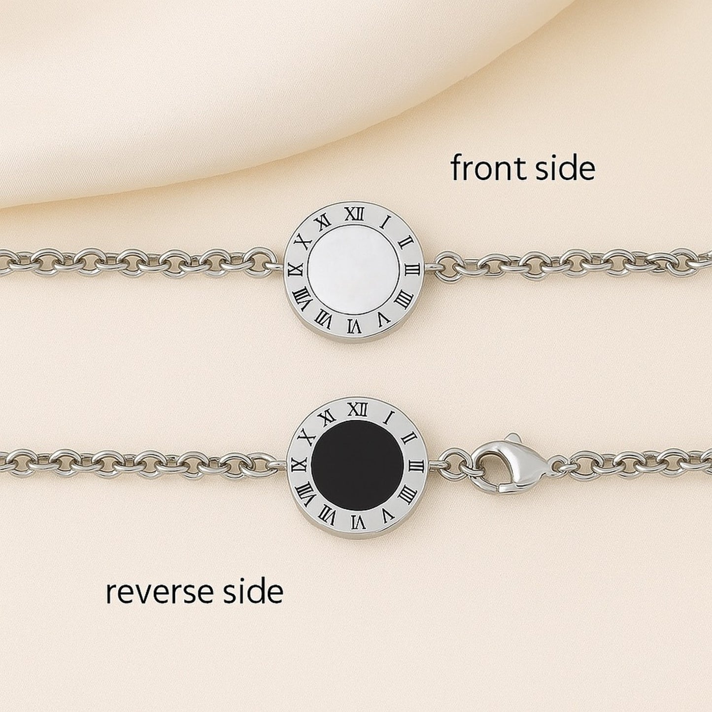 3 Pc Roman Numeral Reversible Stainless – Necklace, Bracelet & Earrings Set