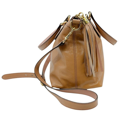 Gucci Soho Brown Patent Leather Satchel Crossbody Bag With Tassel Style 308362