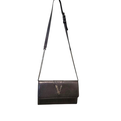 Versace Metallic Leather Virtus Bag – Gunmetal Hardware – NWT with Dust Bag