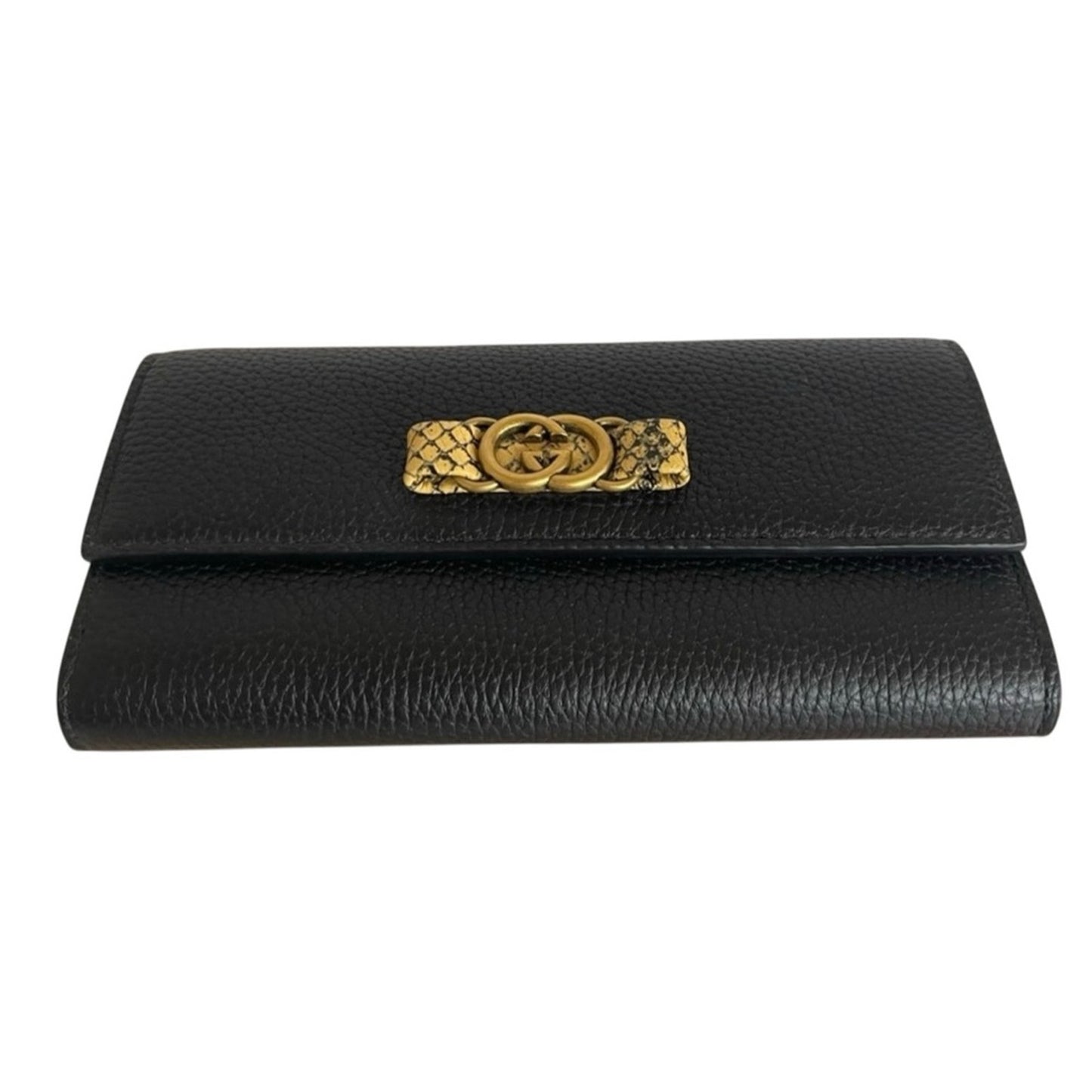 Like New Rare Gucci Python & Black Pebbled Leather Continental Wallet