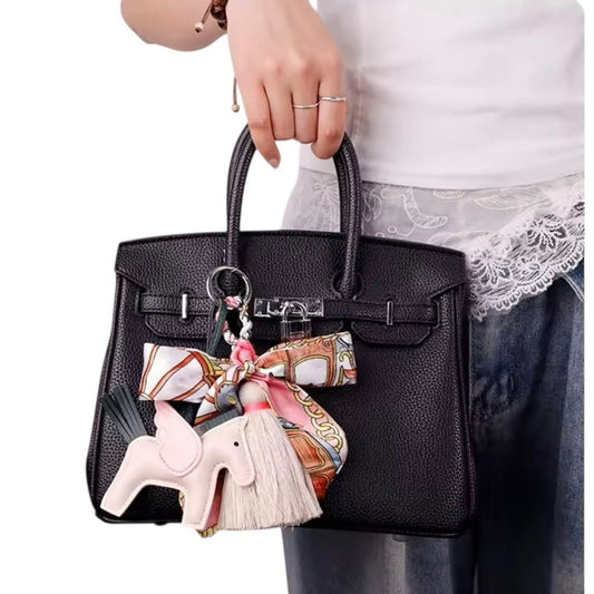 Winged Horse Silky Scarf & Tassel Bag Charm Keychain– PU Leather