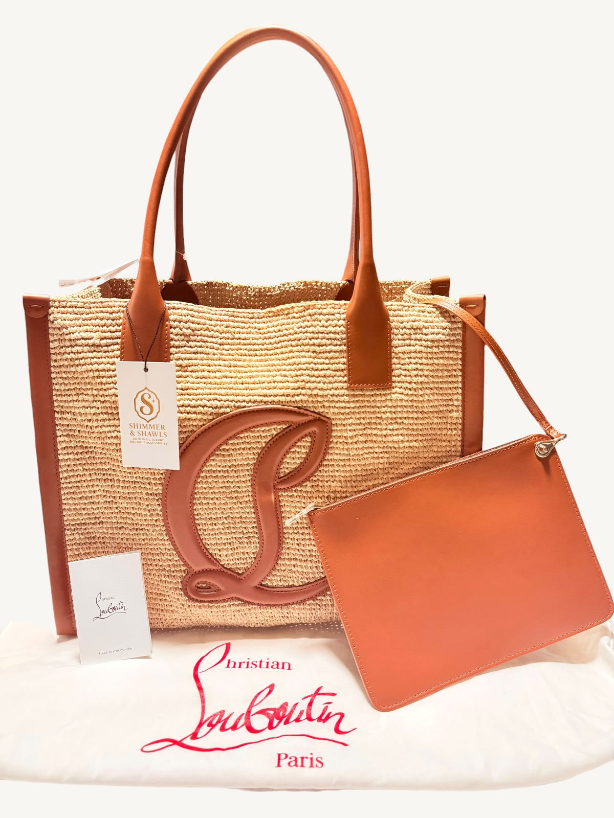 Christian Louboutin Large "By My Side" E/W Woven Raffia Tote Bag – Natural/Cuoio NWT
