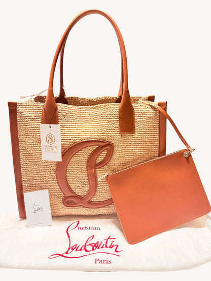 Christian Louboutin Large "By My Side" E/W Woven Raffia Tote Bag – Natural/Cuoio NWT