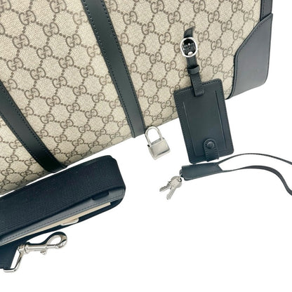 NWT Full Set Gucci GG Supreme Leather Trim X-Large Travel Duffel Bag Beige/Black