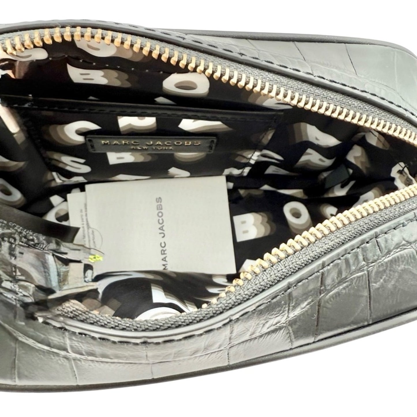 Marc Jacobs Flash Croc-Embossed Crossbody Bag Black Leather Gold Hardware