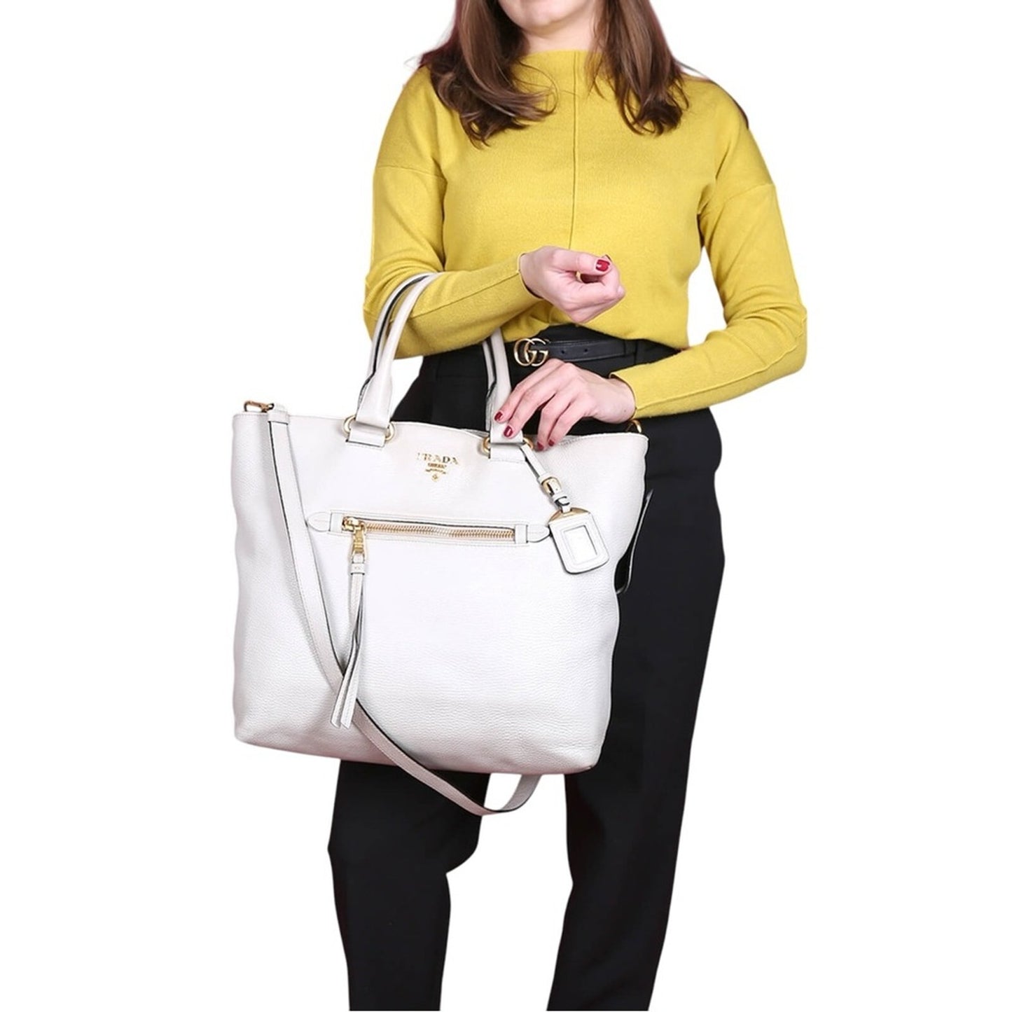 Prada Vitello Daino Front Pocket Shopping Bag in Ivory – Rare & Discontinued