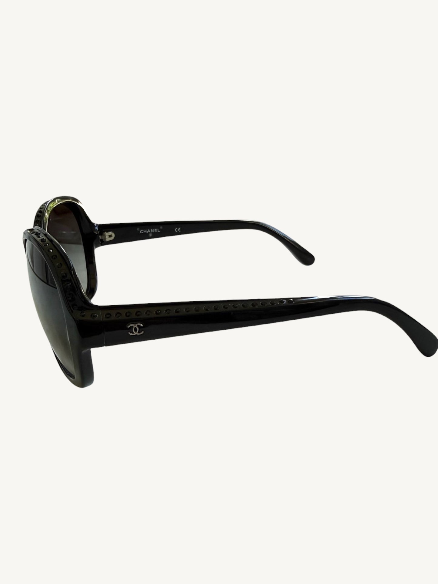 Chanel 40941 Crystal-Embellished Oversized Sunglasses — Black — Very Good Pre-Owned