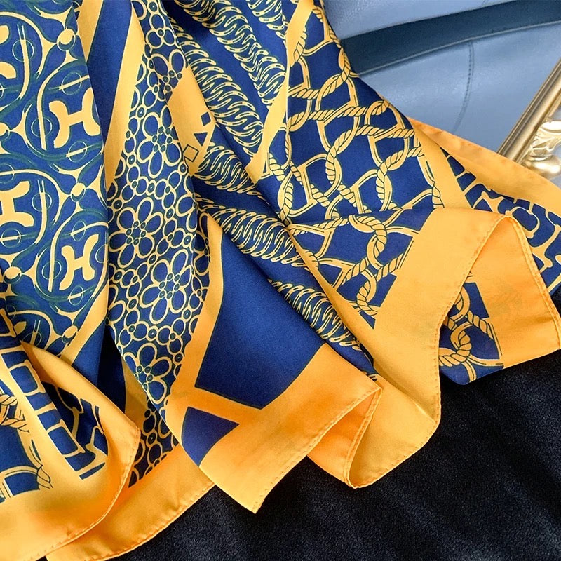 Mediterranean Mosaic Silk-Emulation Satin Large Scarf