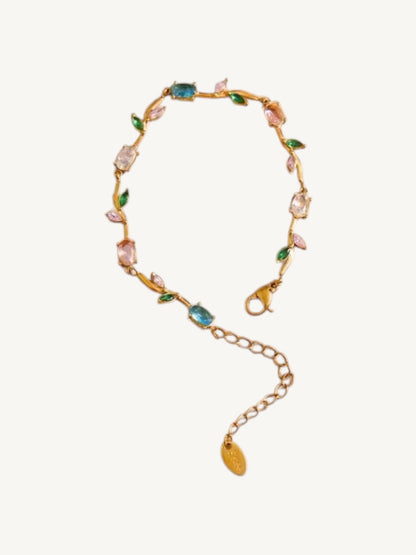 The Printemps multicolor CZ vine bracelet angled view — Shimmer & Shawls