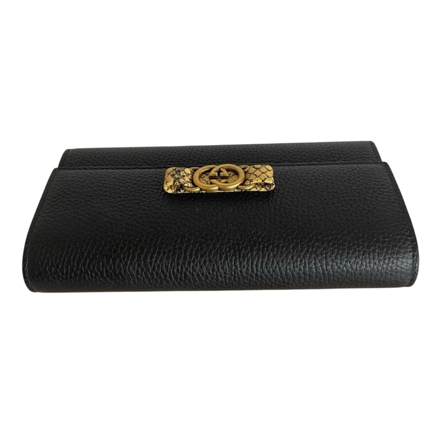 Like New Rare Gucci Python & Black Pebbled Leather Continental Wallet
