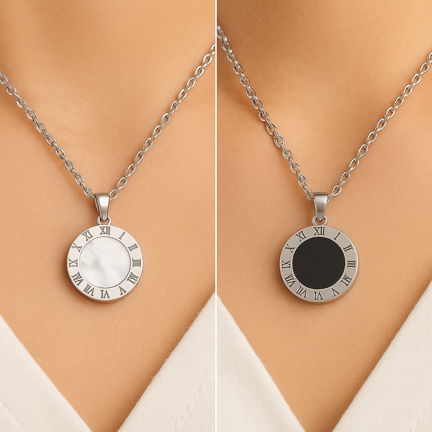 3 Pc Roman Numeral Reversible Stainless – Necklace, Bracelet & Earrings Set