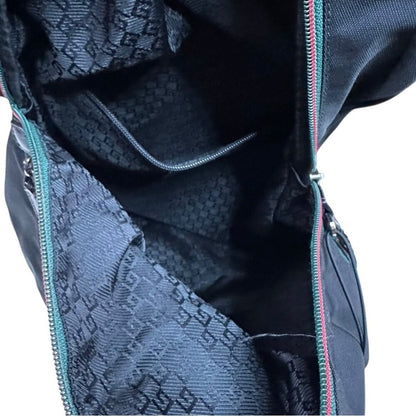 Authentic Gucci Sherry Line Web Nylon Backpack Black Green Red Stripe