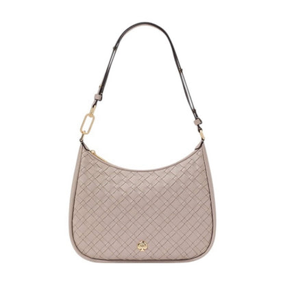 Kate Spade Woven Neutral Pebbled Leather Large Shoulder Bag NWT