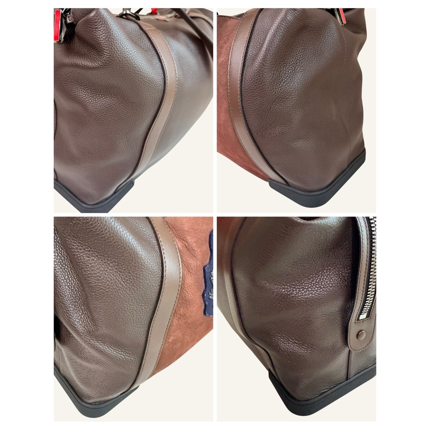 Christian Louboutin Bagdamon Boston Tote Brown Leather Crest Red Sole Travel Bag