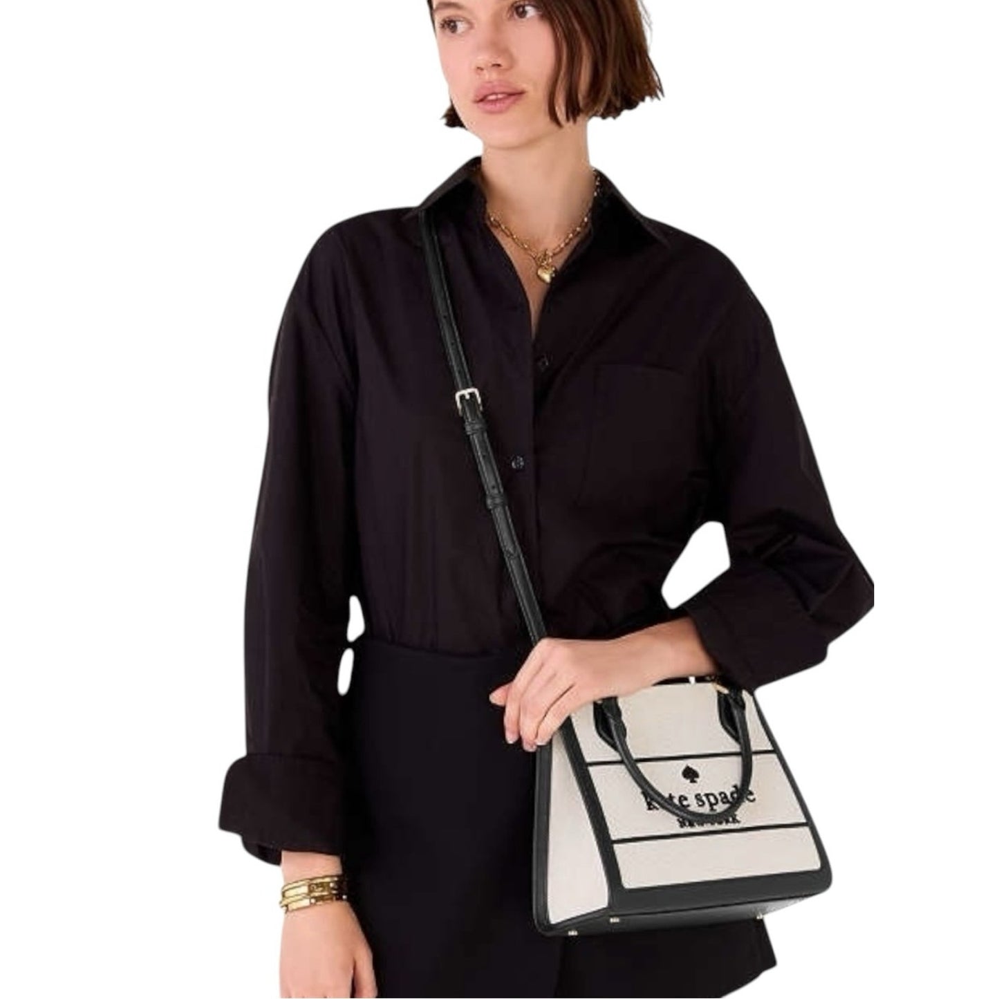 Kate Spade Ellie Canvas Tote Crossbody Black Cream Logo Bag NWT