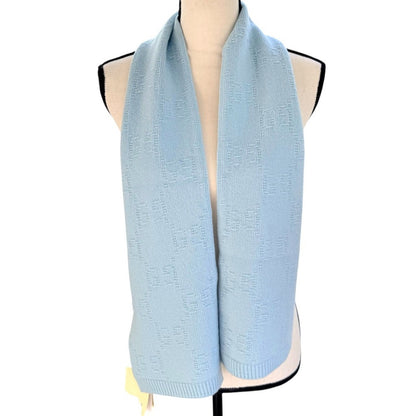 NWT with Box Gucci GG Wool Scarf in Baby Blue – 100% Wool, Made in Italy,