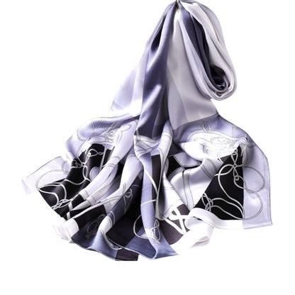Black & Grey Abstract Silky Satin Scarf Shawl Wrap – Oversized Lightweight