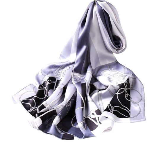 Black & Grey Abstract Silky Satin Scarf Shawl Wrap – Oversized Lightweight
