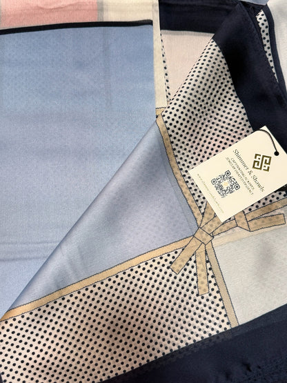 The Essaouira – Blue Colorblock Mondrian Silky Satin Scarf Shawl Wrap