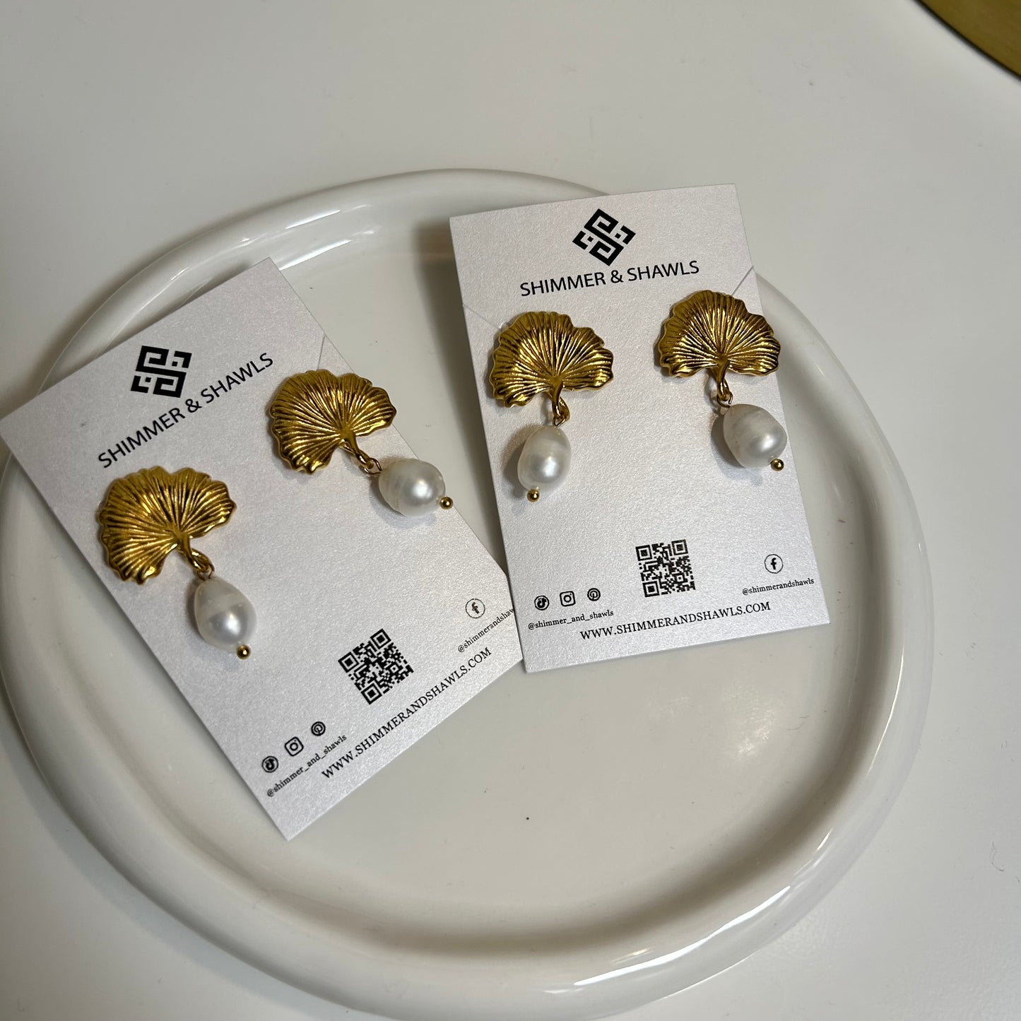 Pearl Drop Golden Ginkgo Earrings