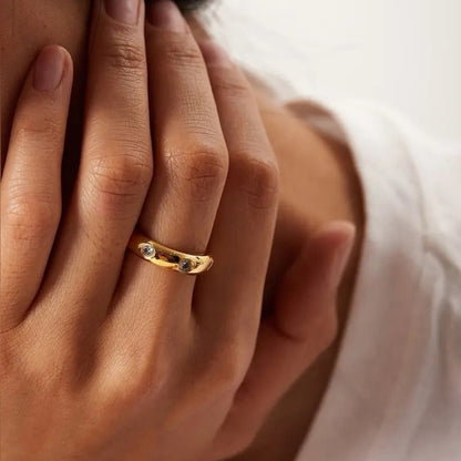 18K Gold Plated Band Ring with Pink or White CZ Stones