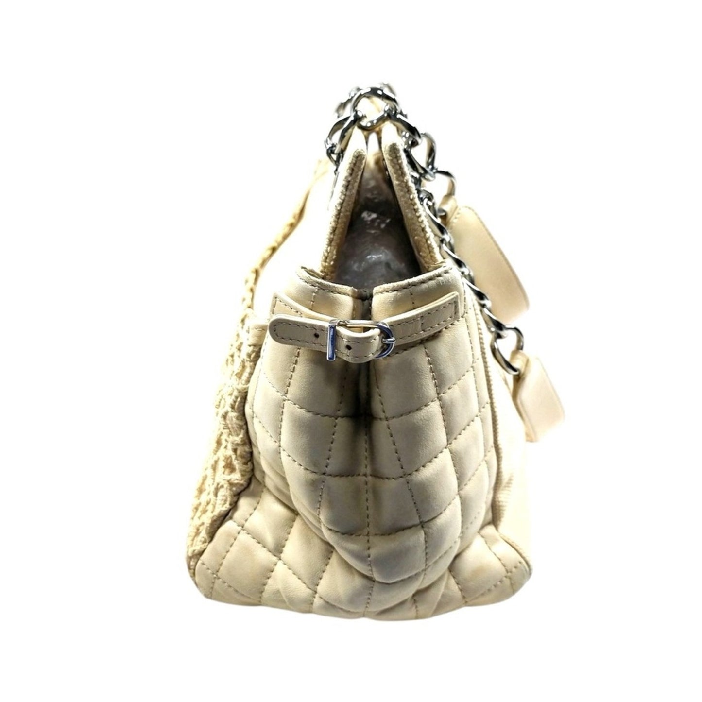 Chanel Chocolate Bar Cabas Net Beige Canvas & Quilted Leather Tote