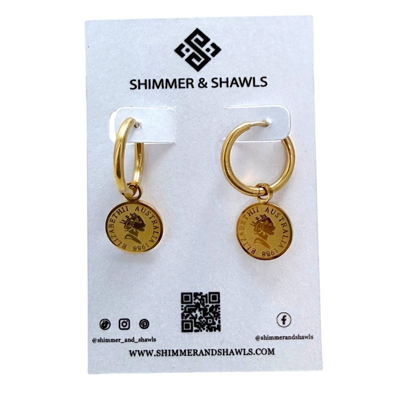 18K Gold-Plated Stainless Steel Gold Coin Hoop Earrings