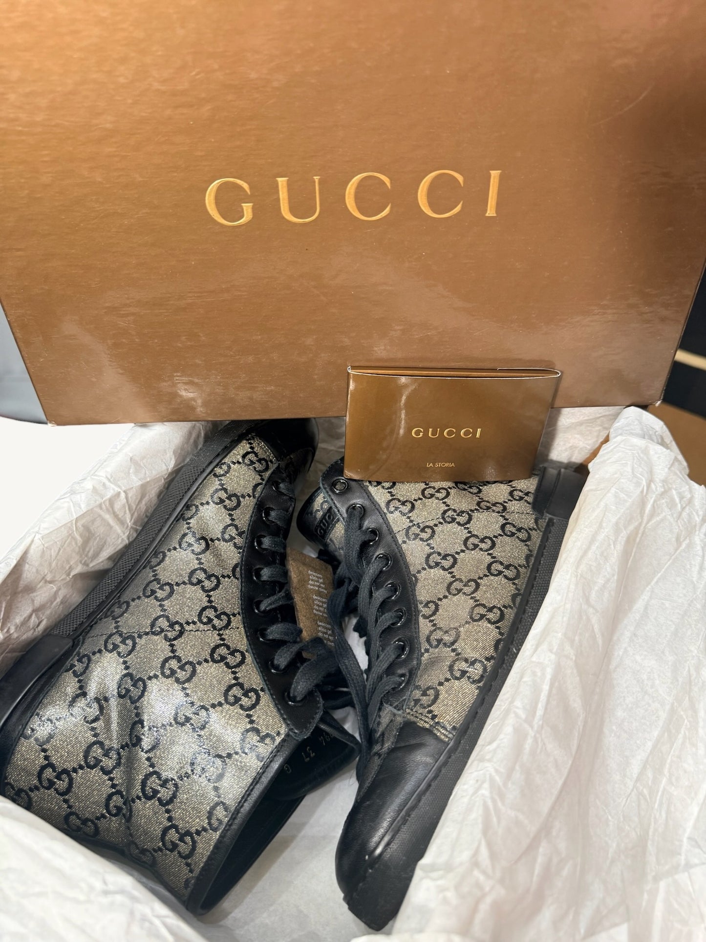 Gucci GG Crystal High-Top Sneaker — Graphite Black — Size 37