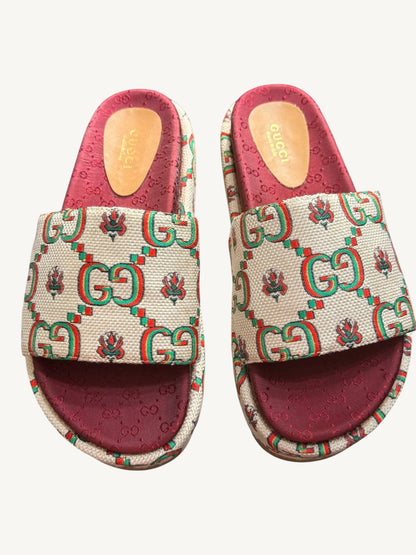 Gucci GG Multicolor Angelina Platform Slide Sandals — Size 36 — New in Box