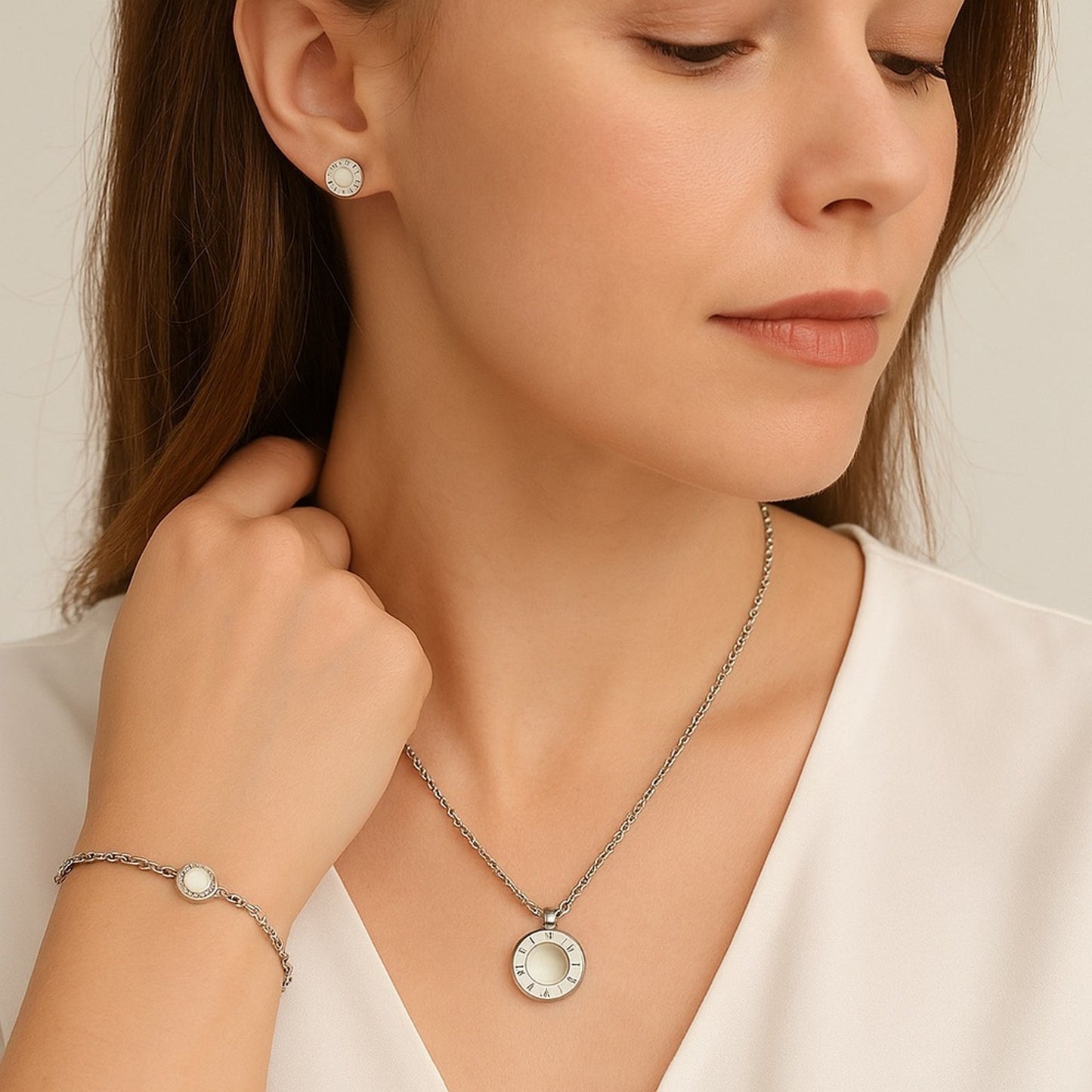 Roman Numeral Reversible Stainless Steel Necklace