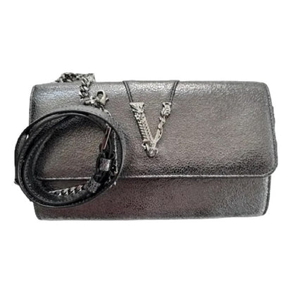 Versace Metallic Leather Virtus Bag – Gunmetal Hardware – NWT with Dust Bag