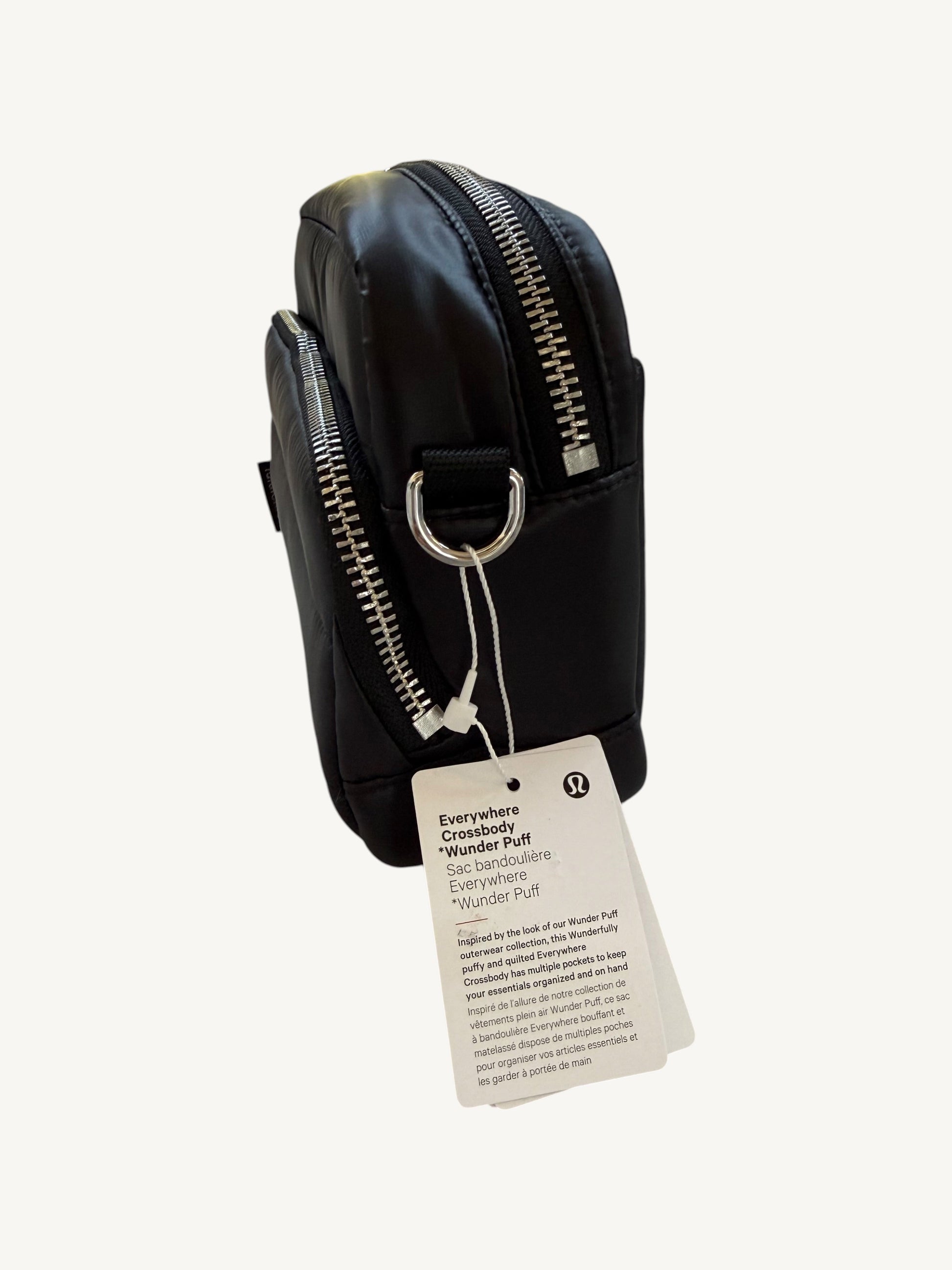 Lululemon Everywhere Crossbody 2L Wunder Puff Black — interior view with Lululemon logo | Shimmer & Shawls