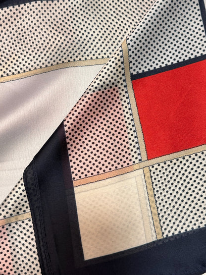 The Essaouira – Blue Colorblock Mondrian Silky Satin Scarf Shawl Wrap