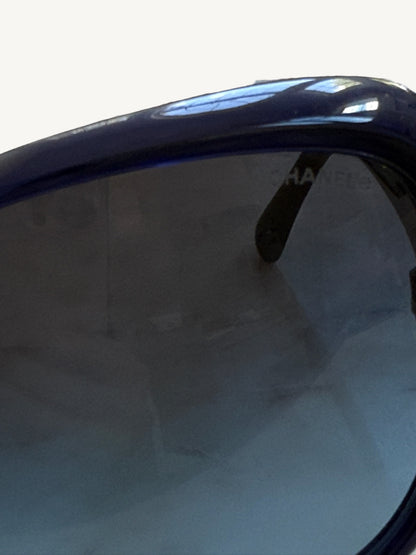 Chanel 5248-A Camellia Oversized Butterfly Sunglasses — Navy Blue — Full Set