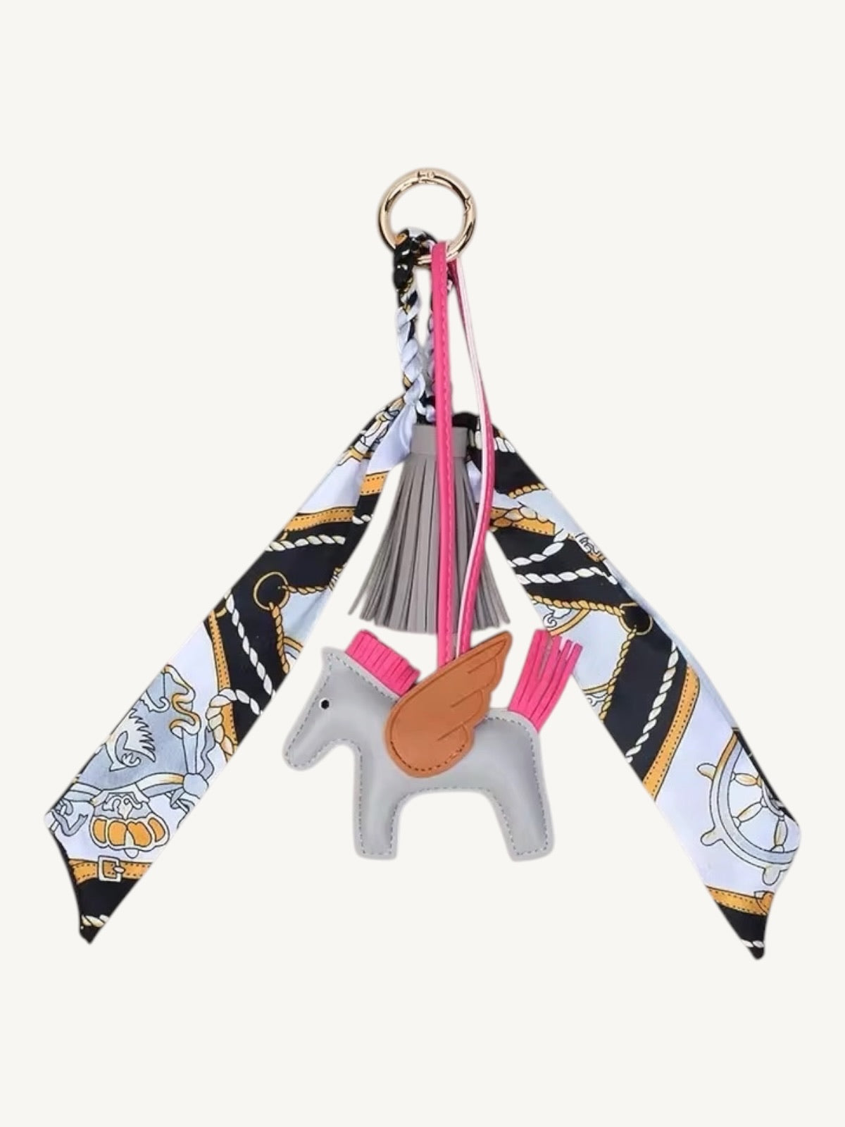 Pegasus Horse Bag Charm with Satin Ribbon Scarf & Tassel — 9 Colors