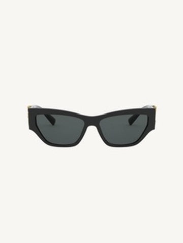 Versace VE4383 Black Cat Eye Sunglasses — Gold Barocco V — New Full Set