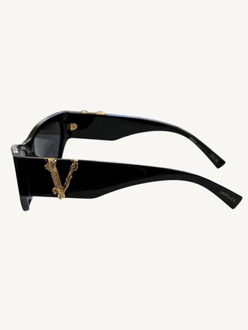 Versace VE4383 Black Cat Eye Sunglasses — Gold Barocco V — New Full Set