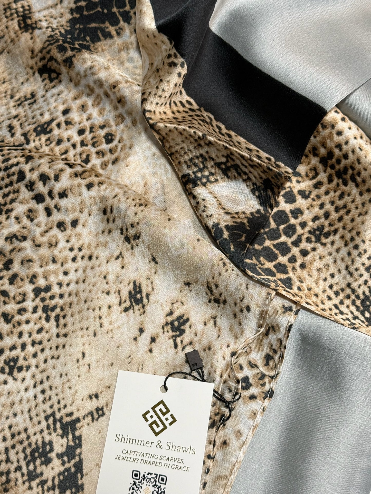 The Marrakech – Snake Print & Grey Colorblock Silky Satin Scarf Shawl Wrap
