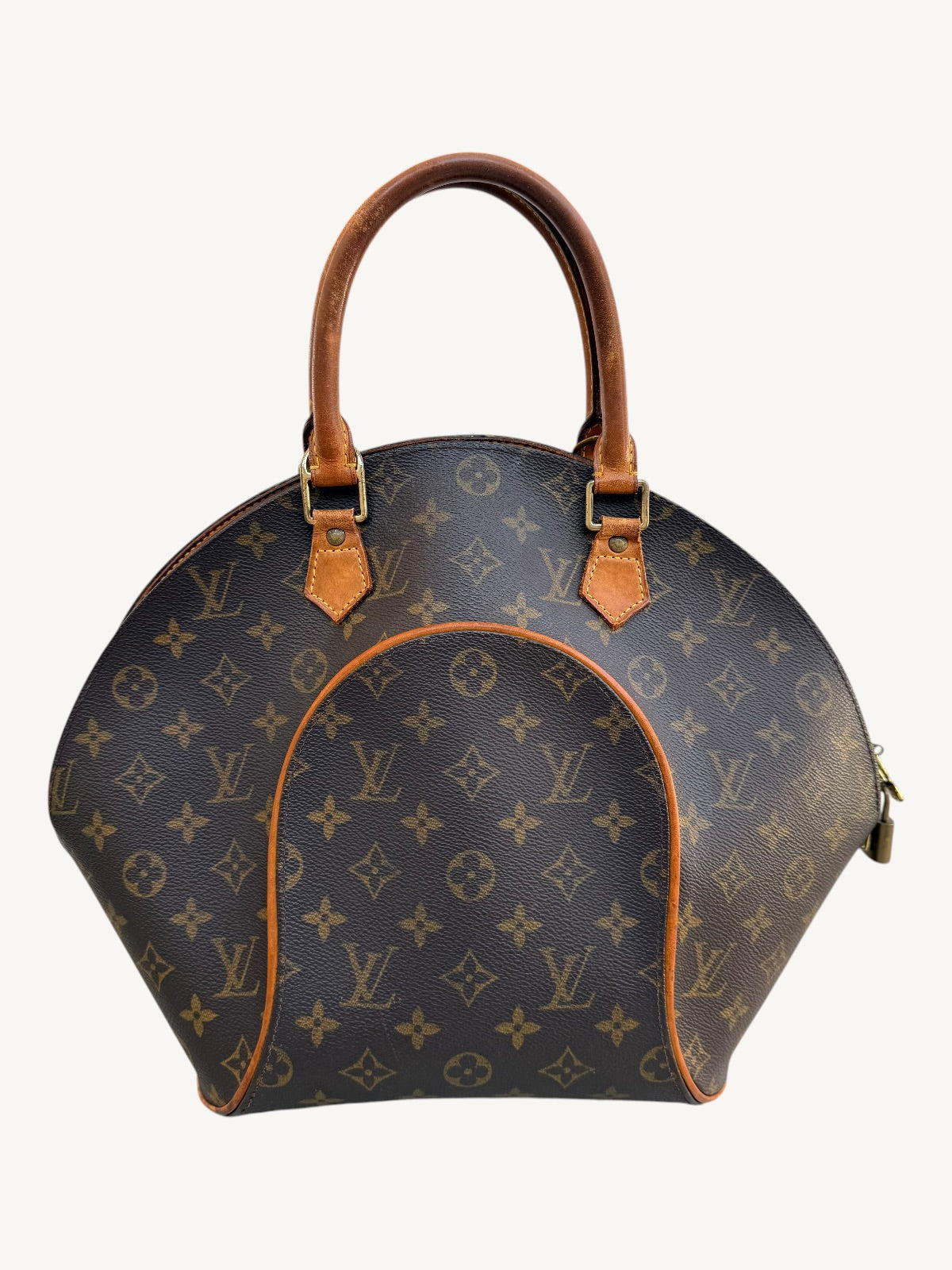 Louis Vuitton Ellipse MM Monogram with custom hand-painted drip art in teal, lavender, magenta, white and yellow — front view