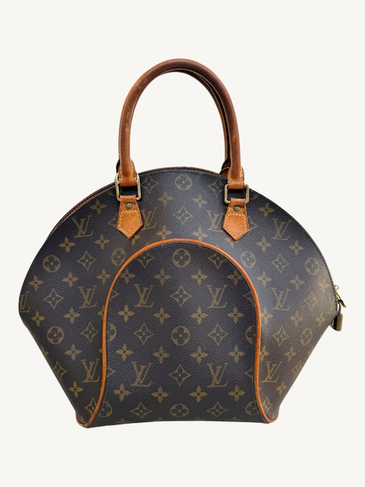Louis Vuitton Ellipse MM Monogram with custom hand-painted drip art in teal, lavender, magenta, white and yellow — front view