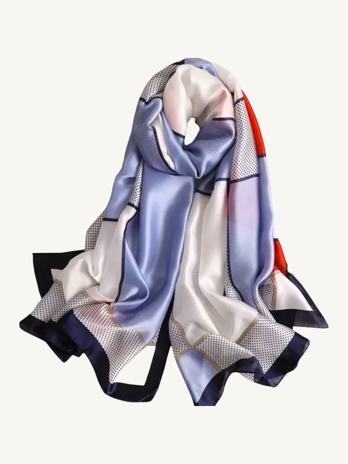 The Essaouira – Blue Colorblock Mondrian Silky Satin Scarf Shawl Wrap