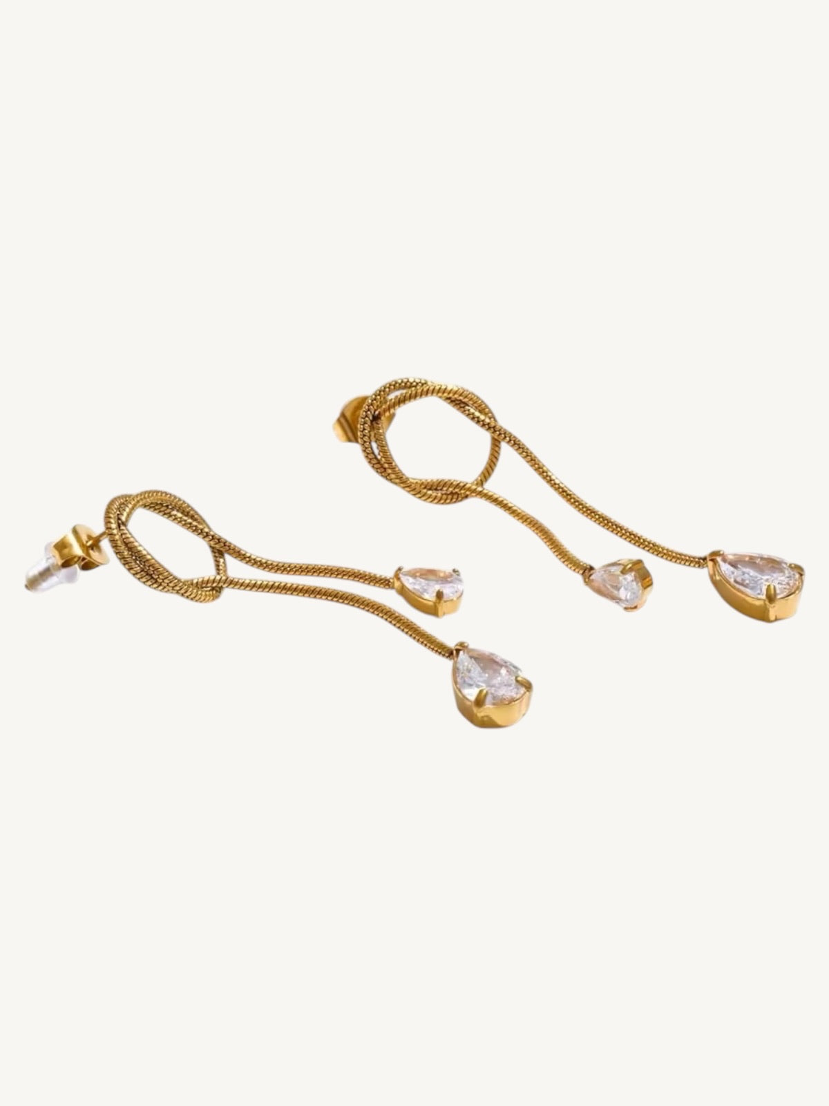 The Serpentine — Snake Chain Knot CZ Drop Earrings
