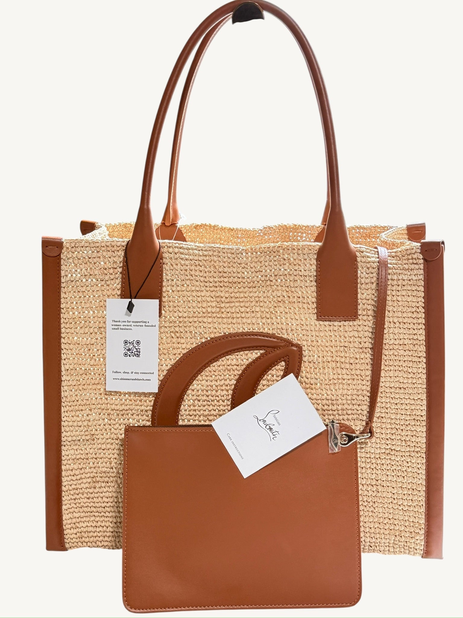 Christian Louboutin By My Side Large Tote right side view with pouch and dust bag tag visible