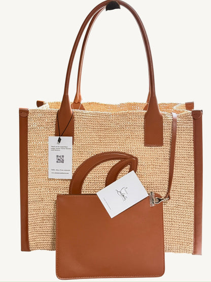 Christian Louboutin By My Side Large Tote right side view with pouch and dust bag tag visible