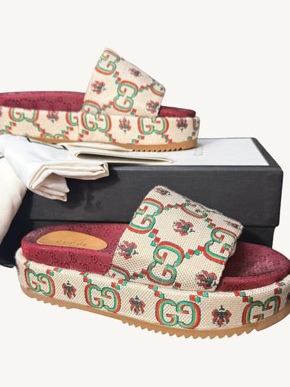 Gucci GG Multicolor Angelina Platform Slide Sandals — Size 36 — New in Box