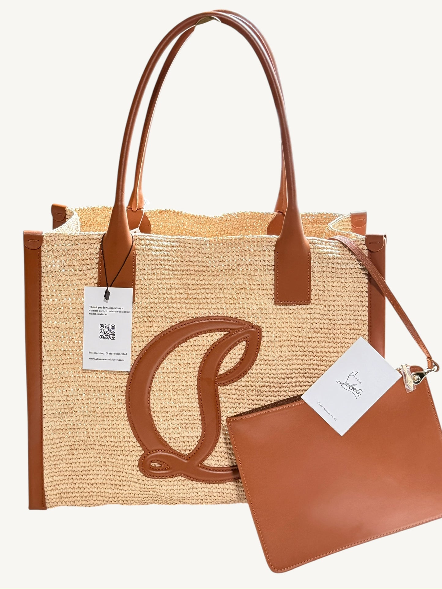 Christian Louboutin Large "By My Side" E/W Woven Raffia Tote Bag – Natural/Cuoio NWT