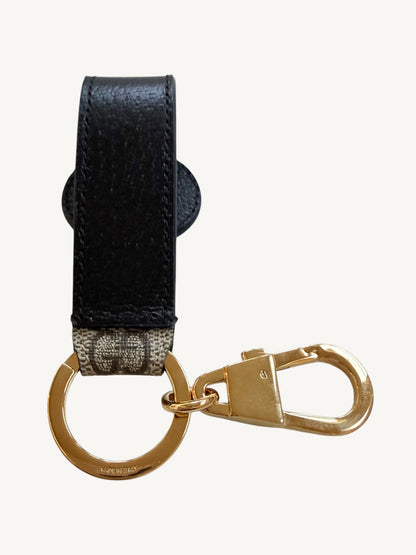 Gucci Interlocking G Key Ring Bag Charm — GG Supreme canvas pattern close-up | Shimmer & Shawls