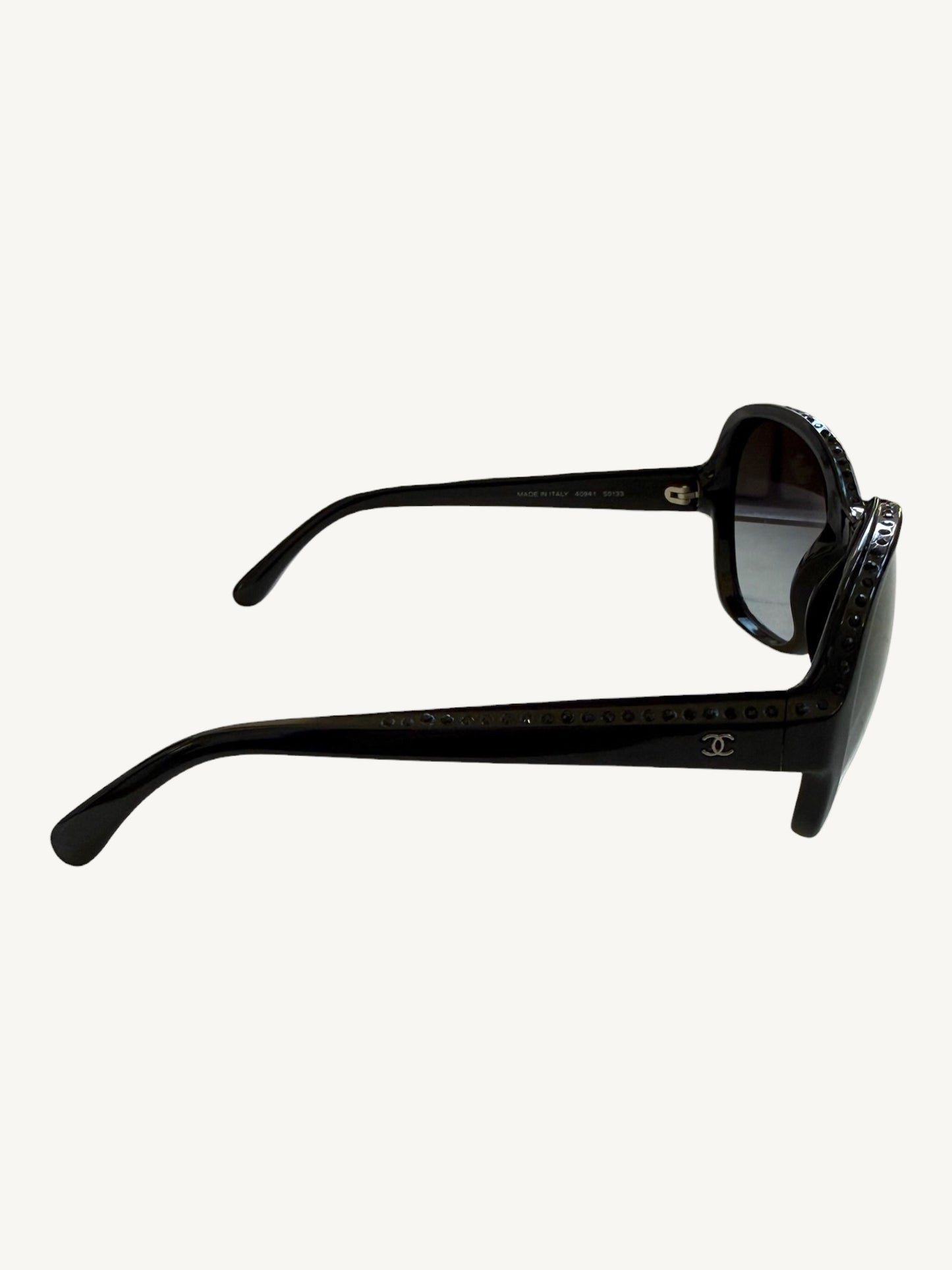 Chanel 40941 Crystal-Embellished Oversized Sunglasses — Black — Very Good Pre-Owned
