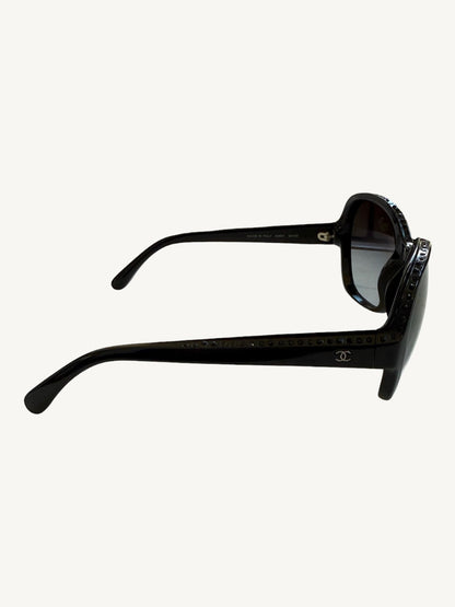 Chanel 40941 Crystal-Embellished Oversized Sunglasses — Black — Very Good Pre-Owned