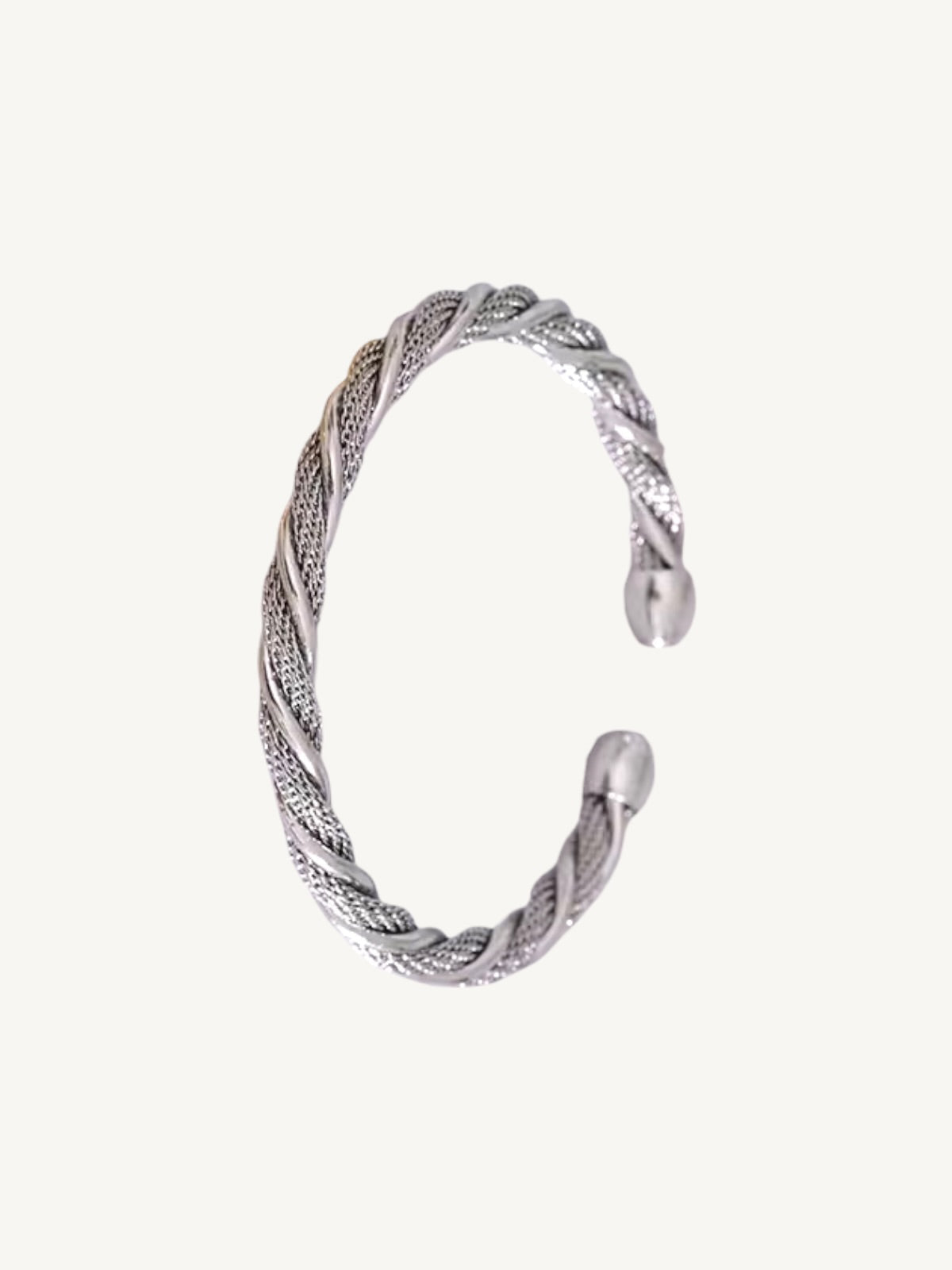 The Torsade silver twisted mesh open cuff bracelet — side view | Shimmer & Shawls